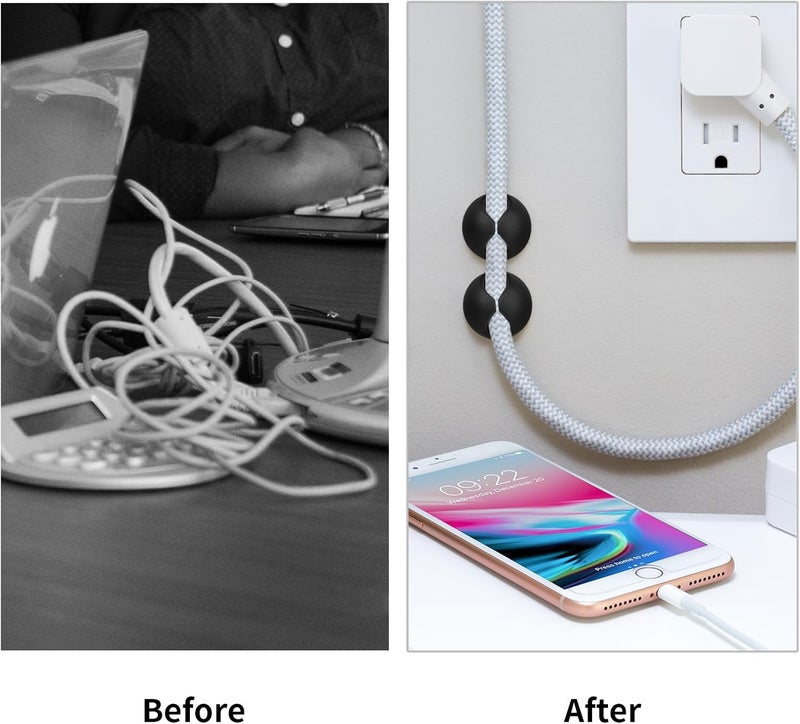 Flezoo Cord Holder Cable Clips, 12PCS Black Adhesive Cord Organizer Charger Holder Wire Management Keeper for Nightstand, Desk, Office or Mouse - Image 5